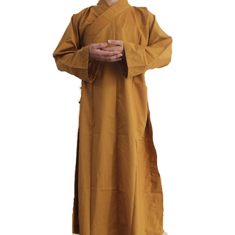 ZUODOOKU Long Cotton Kung Fu Shaolin Monk Robe Lay Master Zen Buddhist Meditation Gown XL - Image 1